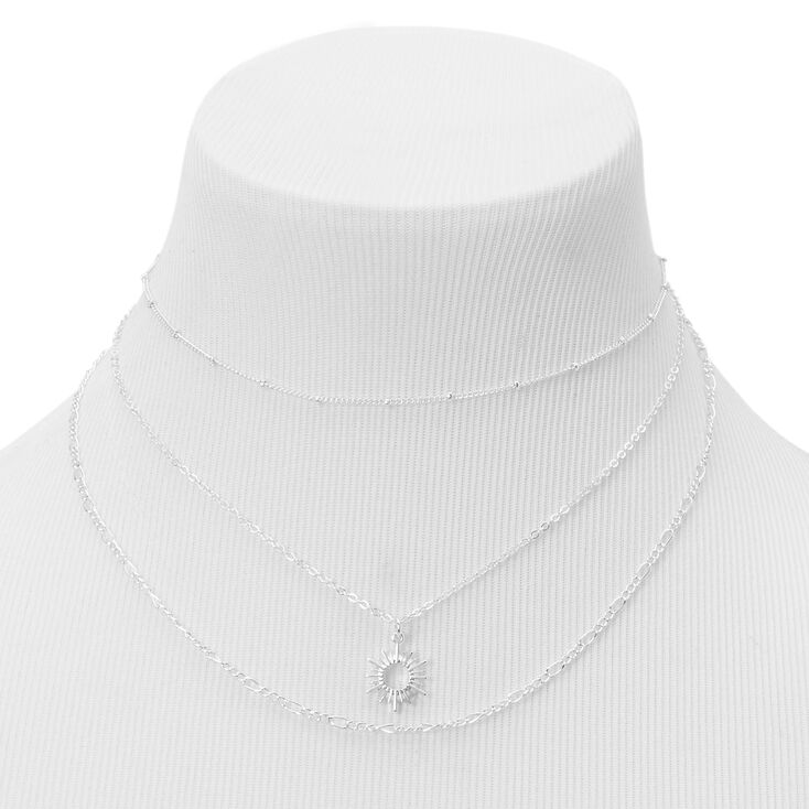 Silver Sun Multi Strand Chain Necklace,