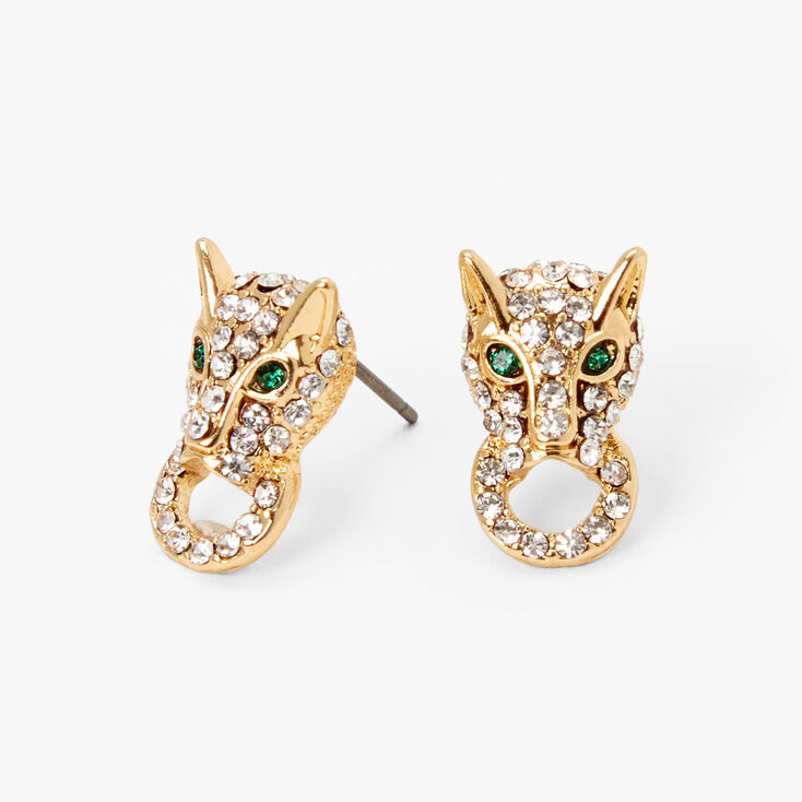 Gold Embellished Jaguar Door Knocker Stud Earrings,