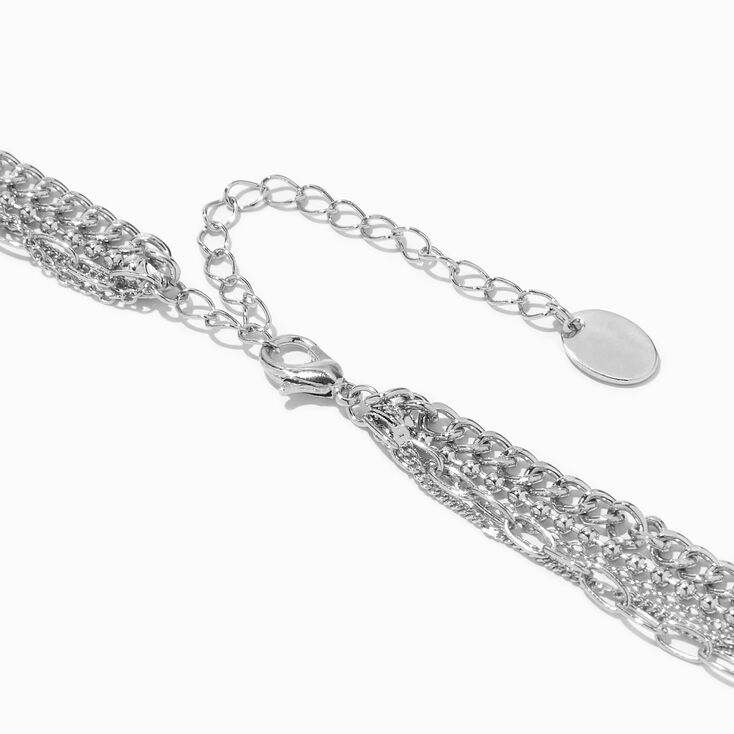 Silver Chain Light Blue Spikes Multi-Strand Necklace,