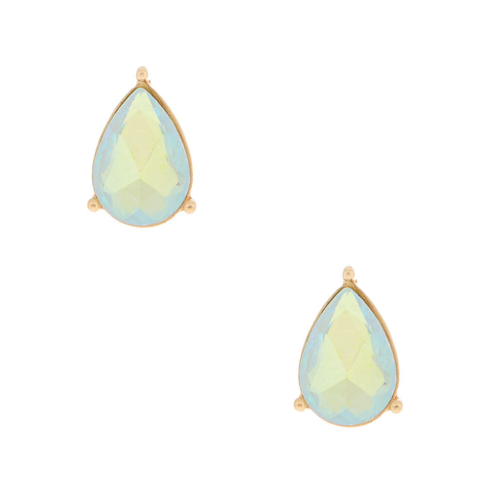Clous d'oreilles goutte blanche irisée,