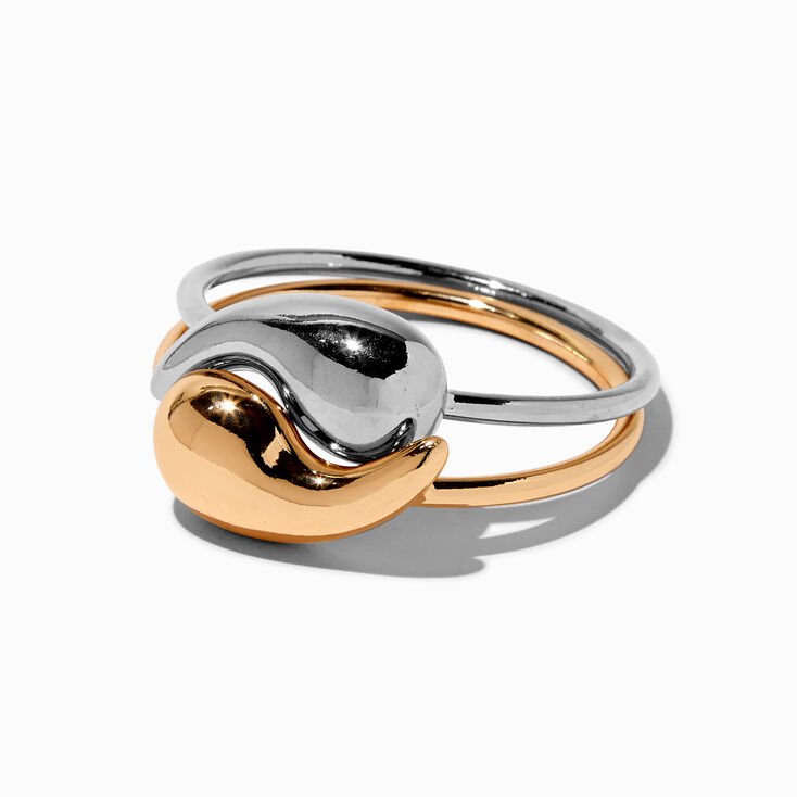 Mixed Metal Bean Bangle Bracelets - 2 Pack ,