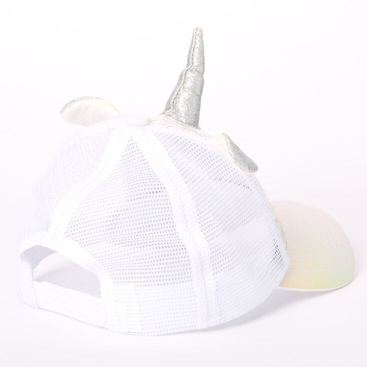 Iridescent Quilted Unicorn Trucker Hat - White,