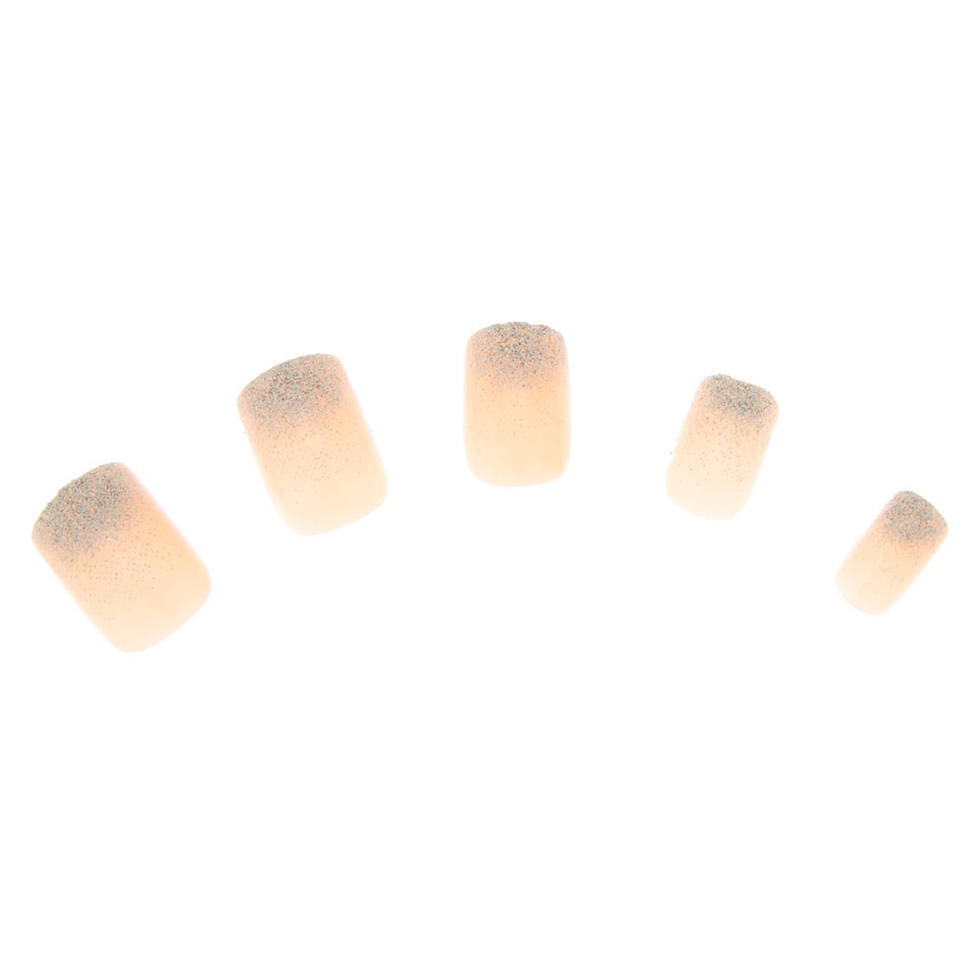 Shimmer French Square Faux Nail Set - Nude, 24 Pack,