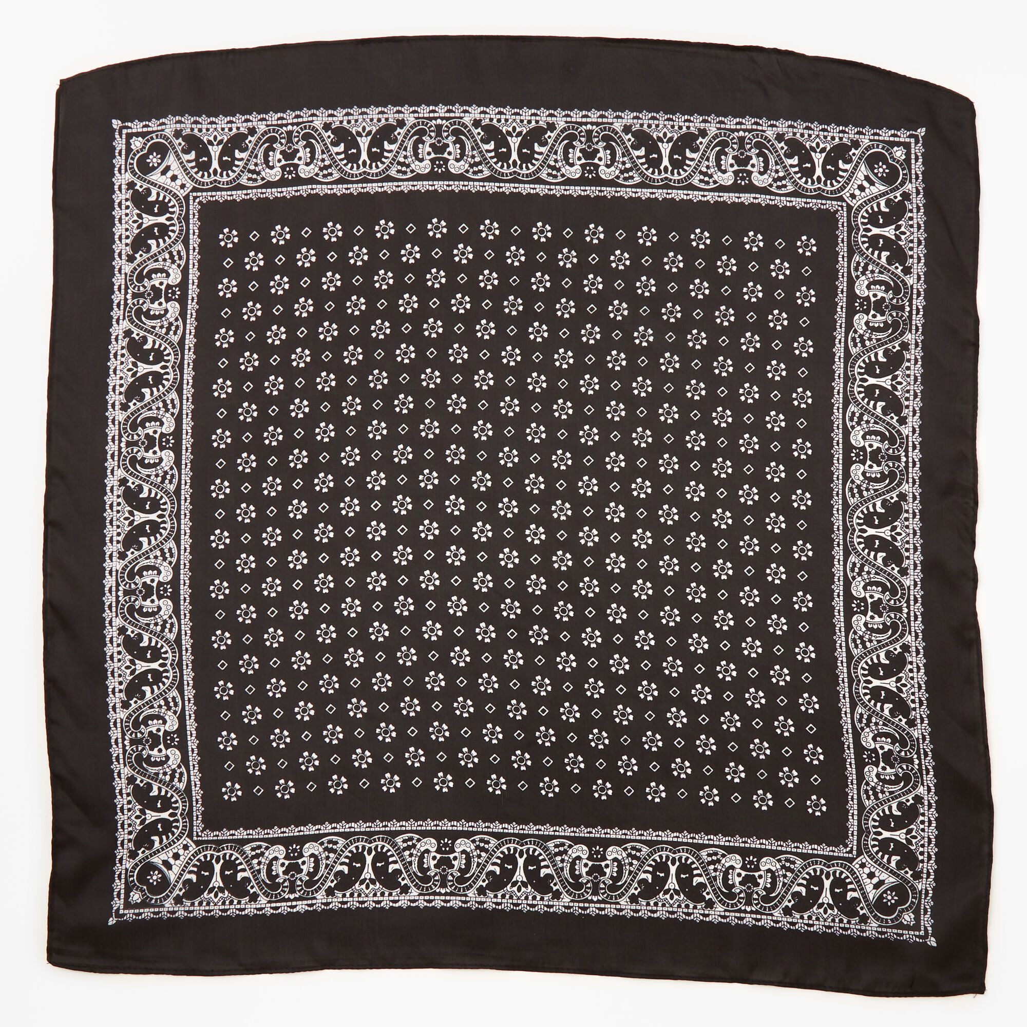 Floral Paisley Silky Bandana Headwrap - Black,