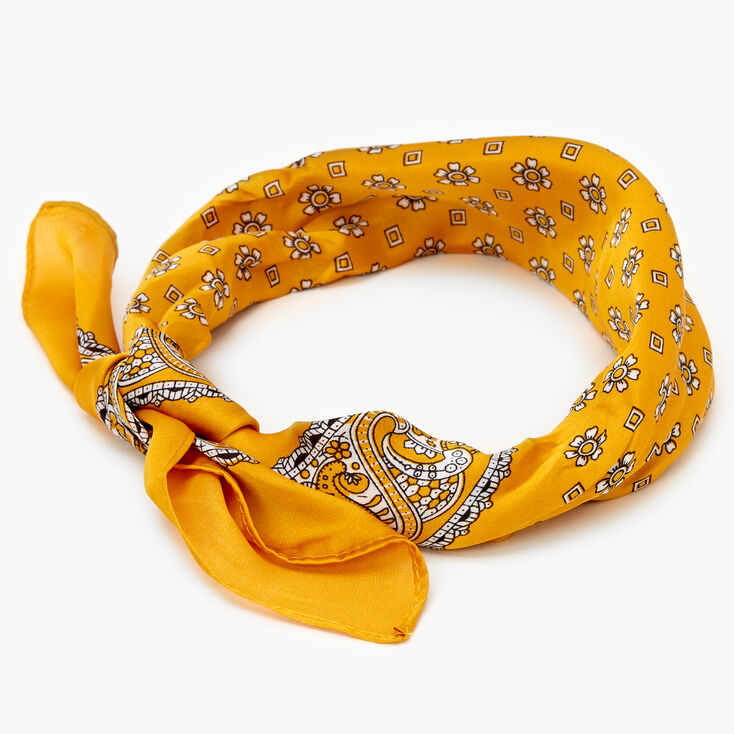 Floral Paisley Silky Bandana Headwrap - Mustard,