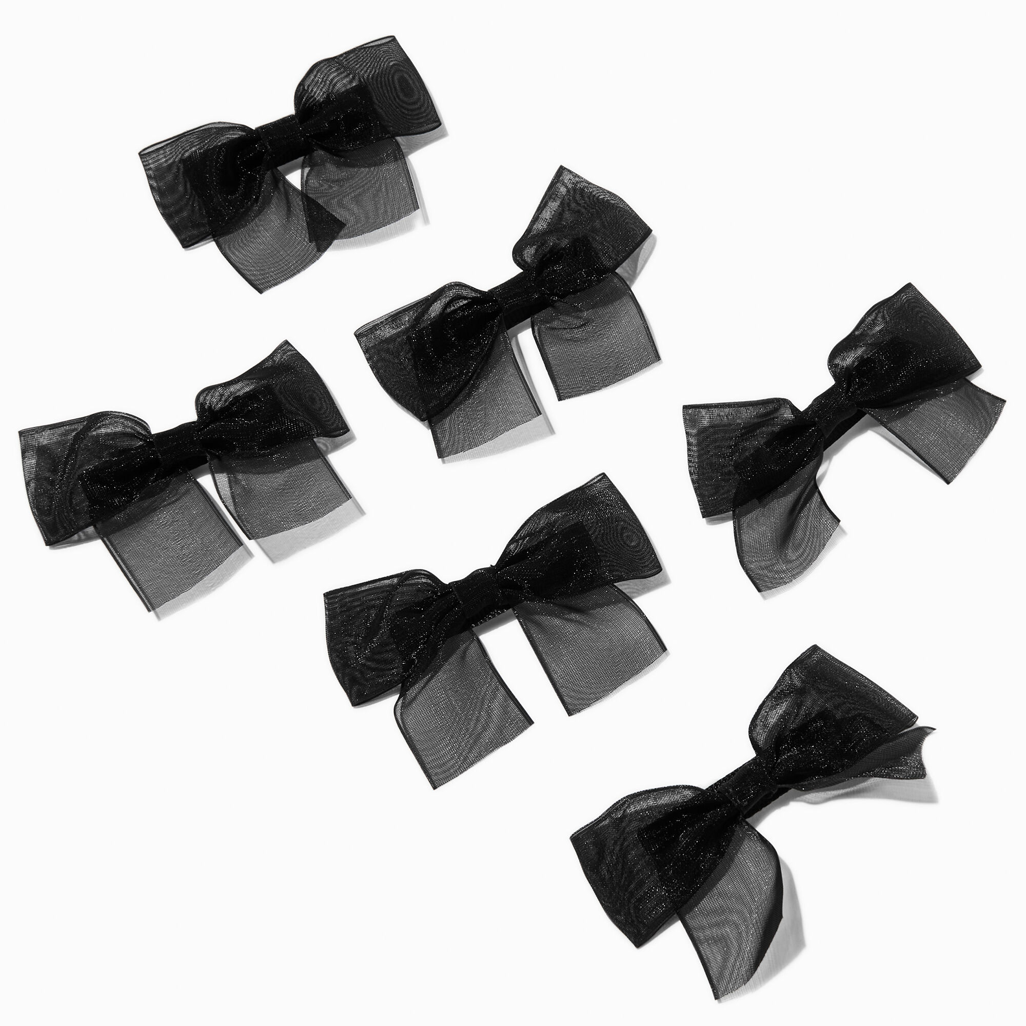View Claires Sheer Bow Hair Clips 6 Pack Black information