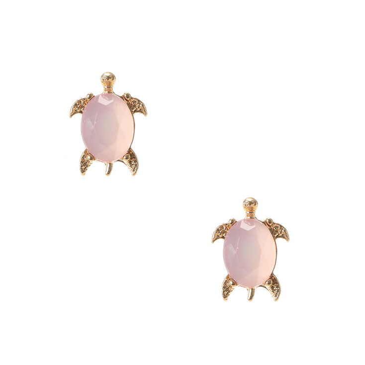 Pink Stone Turtle Stud Earrings,