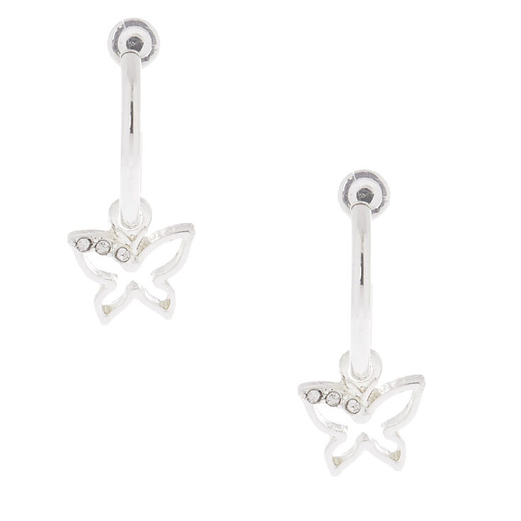 Silver 15MM Butterfly Charm Clip On Hoop Earrings,