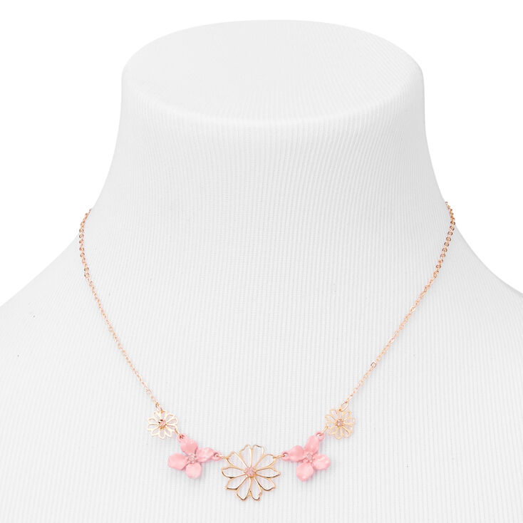 Claire's Gold Framed Flower Pendant Necklace | Pink