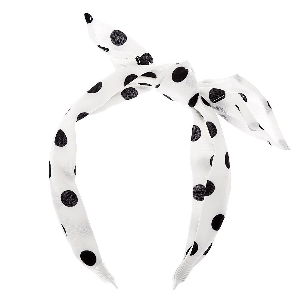 Polka Dot Knotted Bow Headband - White,