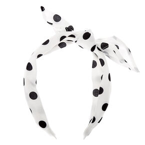 Polka Dot Knotted Bow Headband - White,