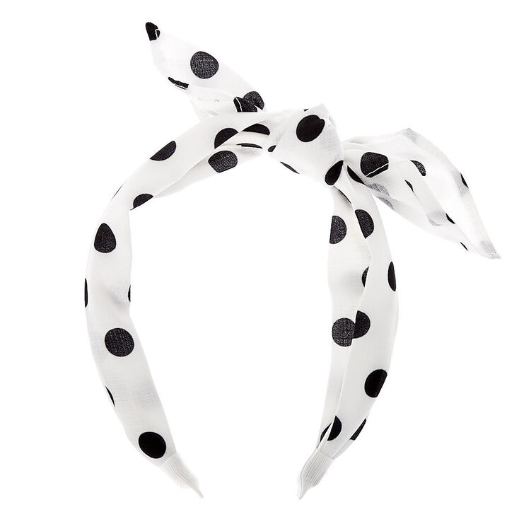 Polka Dot Knotted Bow Headband - White,