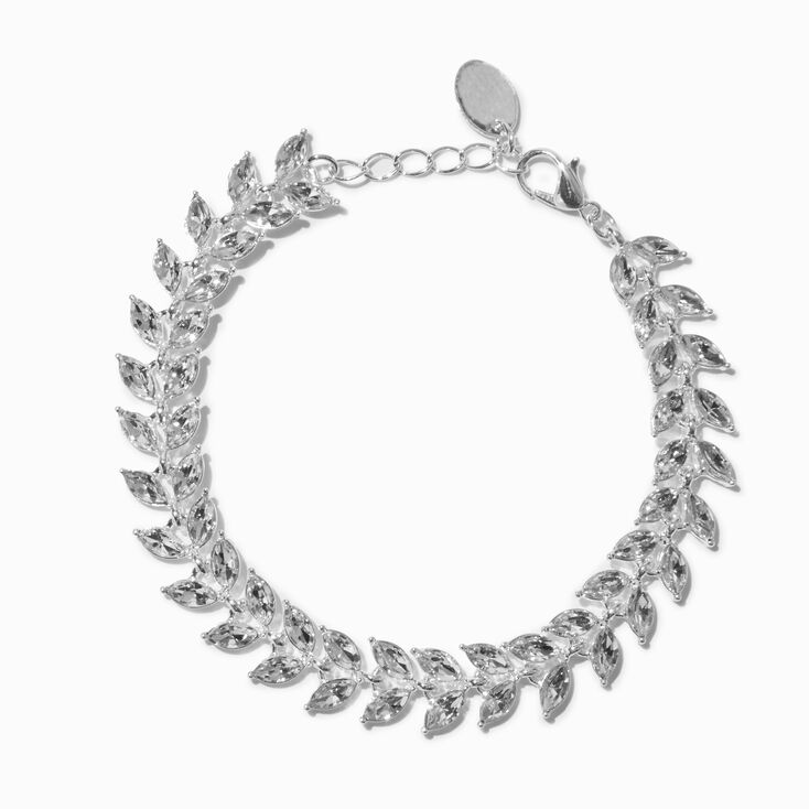 Rhinestone Leaves Silver-tone Chain Bracelet,