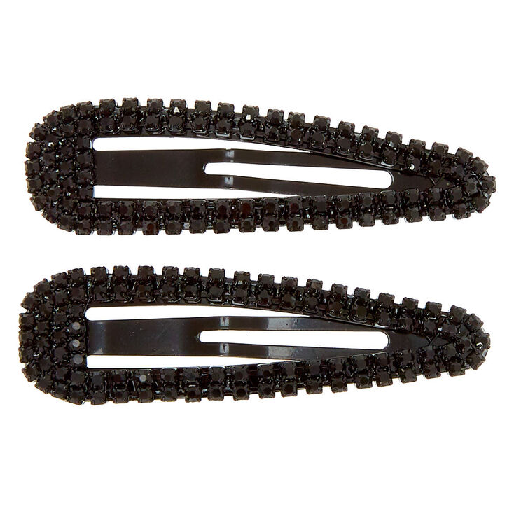 Rhinestone Snap Clips - Black, 2 Pack | Claire's