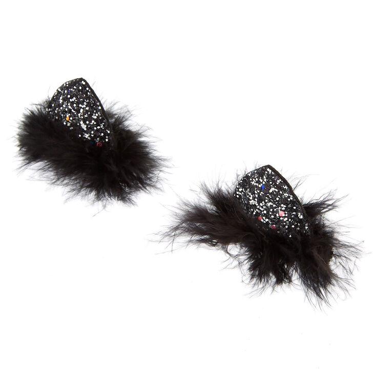 Feather Glitter Cat Ear Snap Hair Clips Black 2 Pack Claire S Us