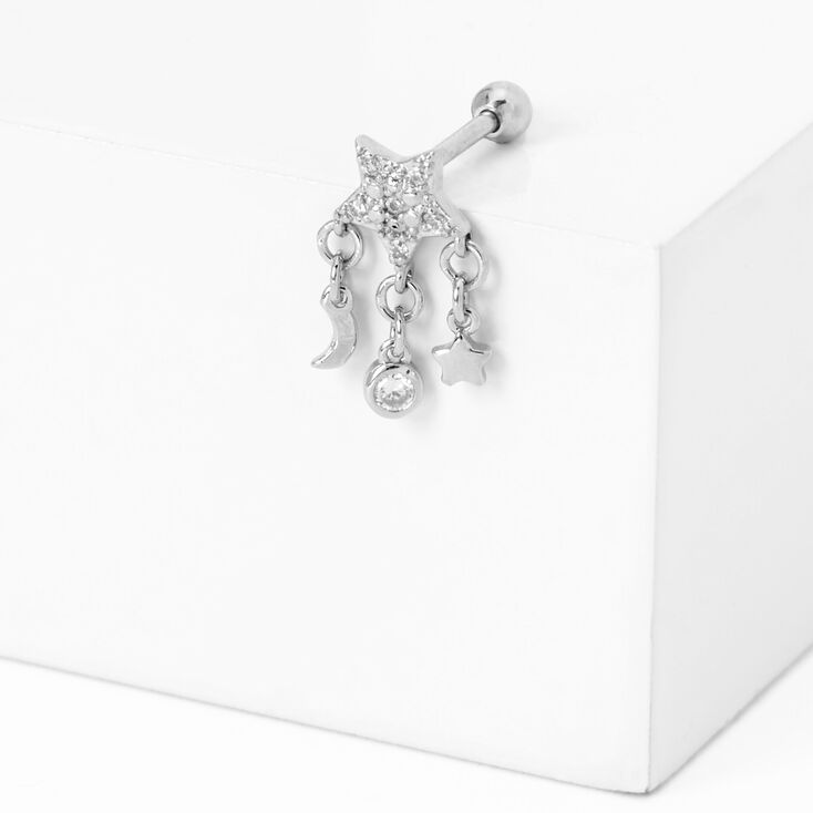 Silver 18G Crystal Star Dangle Cartilage Earring,