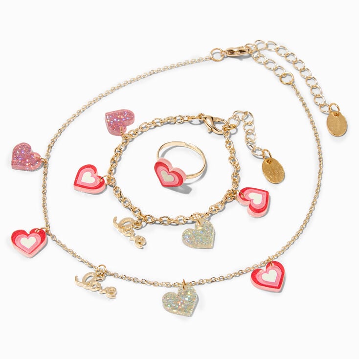 Claire&#39;s Club Pink Dangle Hearts Gold Jewellery Set - 3 Pack,