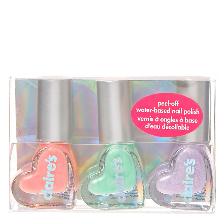 Lot de 3 vernis &agrave; ongles &agrave; base d&#39;eau c&oelig;ur pastel,