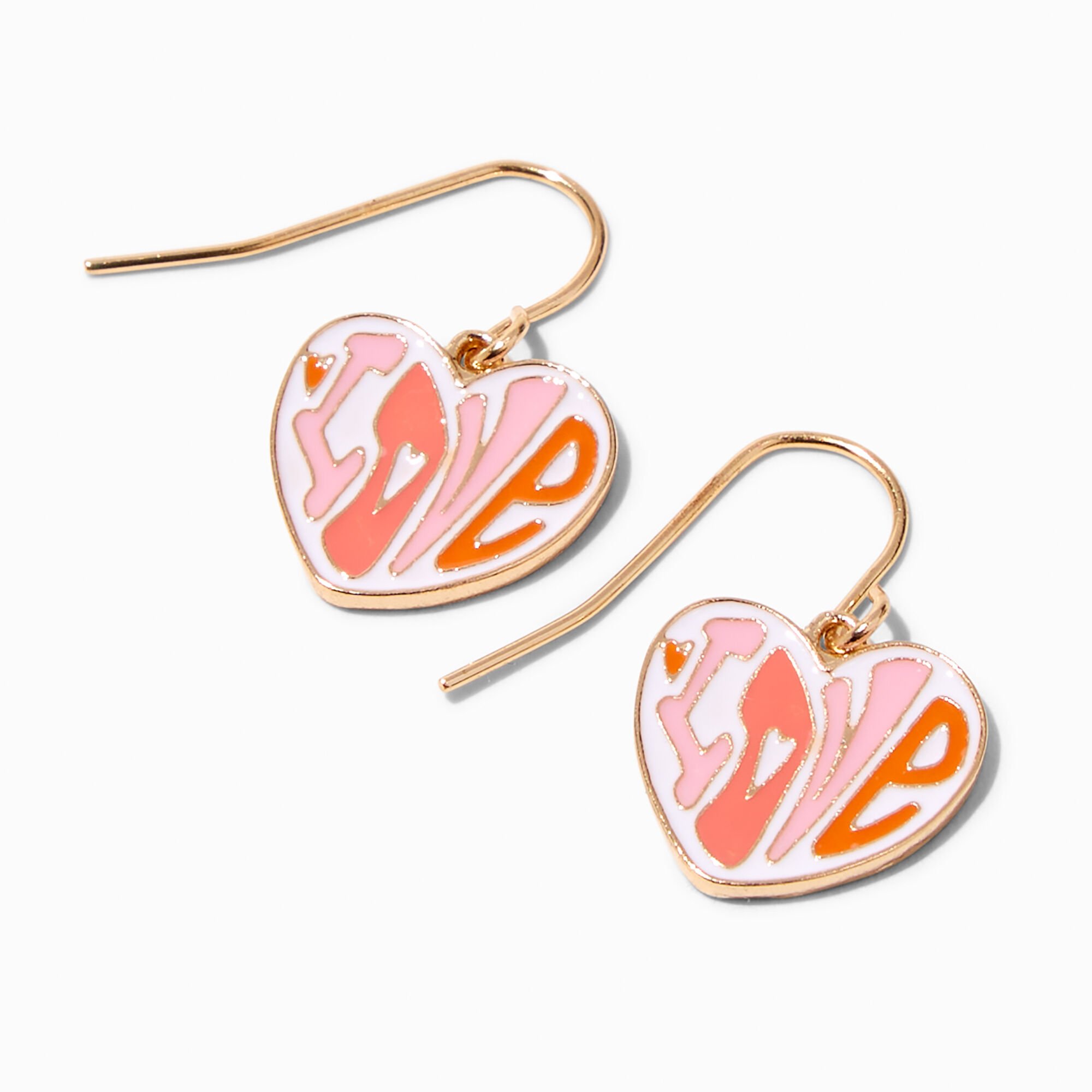 View Claires Retro Love Heart 05 Drop Earrings Gold information