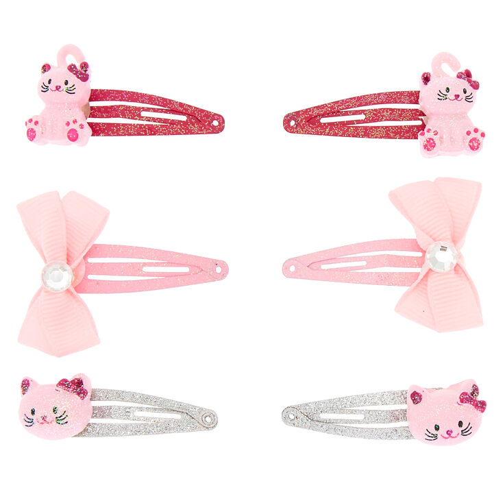 Claire&#39;s Club Avery the Cat Snap Hair Clips - Pink, 6 Pack,