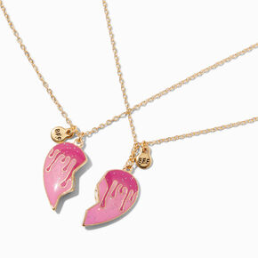 Colliers c&oelig;ur fendu goutte style m&eacute;tal fondu rose Best Friends - Lot de 2,