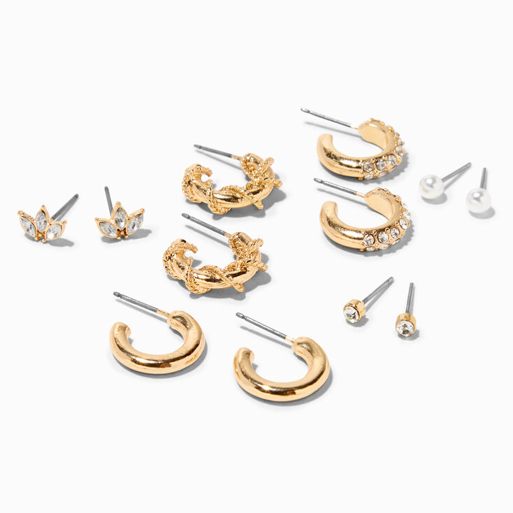 Gold-tone Fancy Textured Earrings Set - 6 Pack,