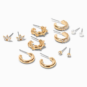 Gold Textured Huggie Hoop &amp; Stud Earrings - 6 Pack,