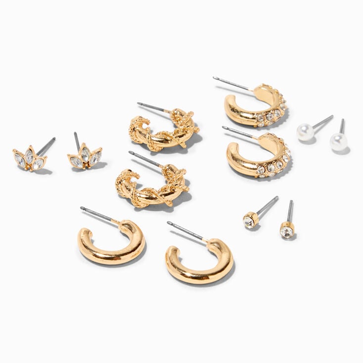 Gold Textured Huggie Hoop &amp; Stud Earrings - 6 Pack,