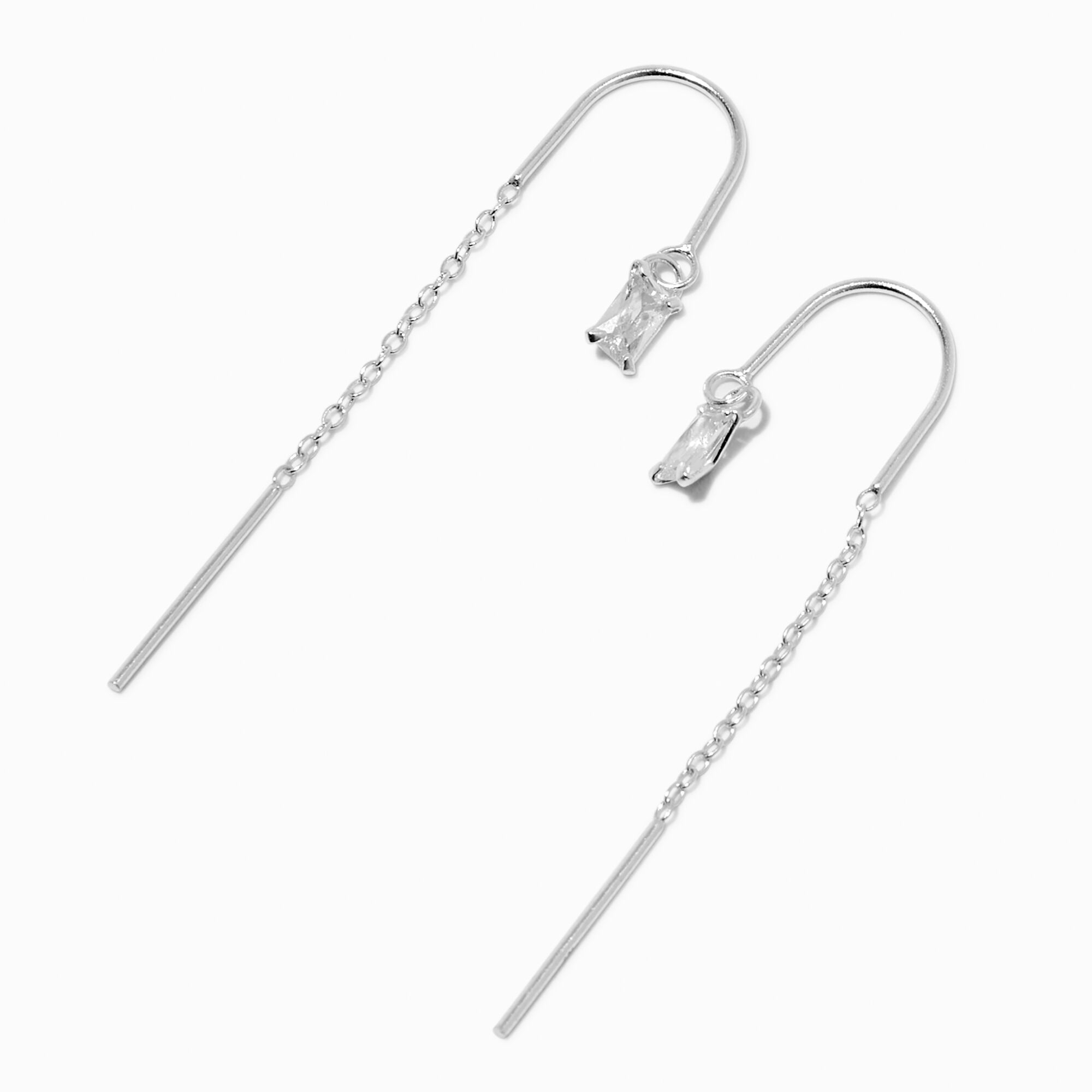 C LUXE by Claire's Sterling Silver Cubic Zirconia Clear Baguette Threader Earrings,