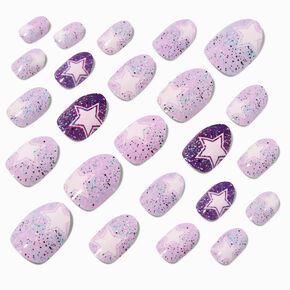 Purple Glitter Star Stiletto Press On Vegan Faux Nail Set - 24 Pack,