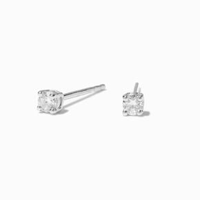 Laboratory Grown Diamond 3MM Round Basket Sterling Silver Stud Earrings,