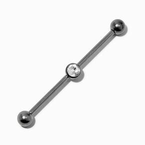 Silver-tone Titanium Crystal 14G Industrial Bar ,