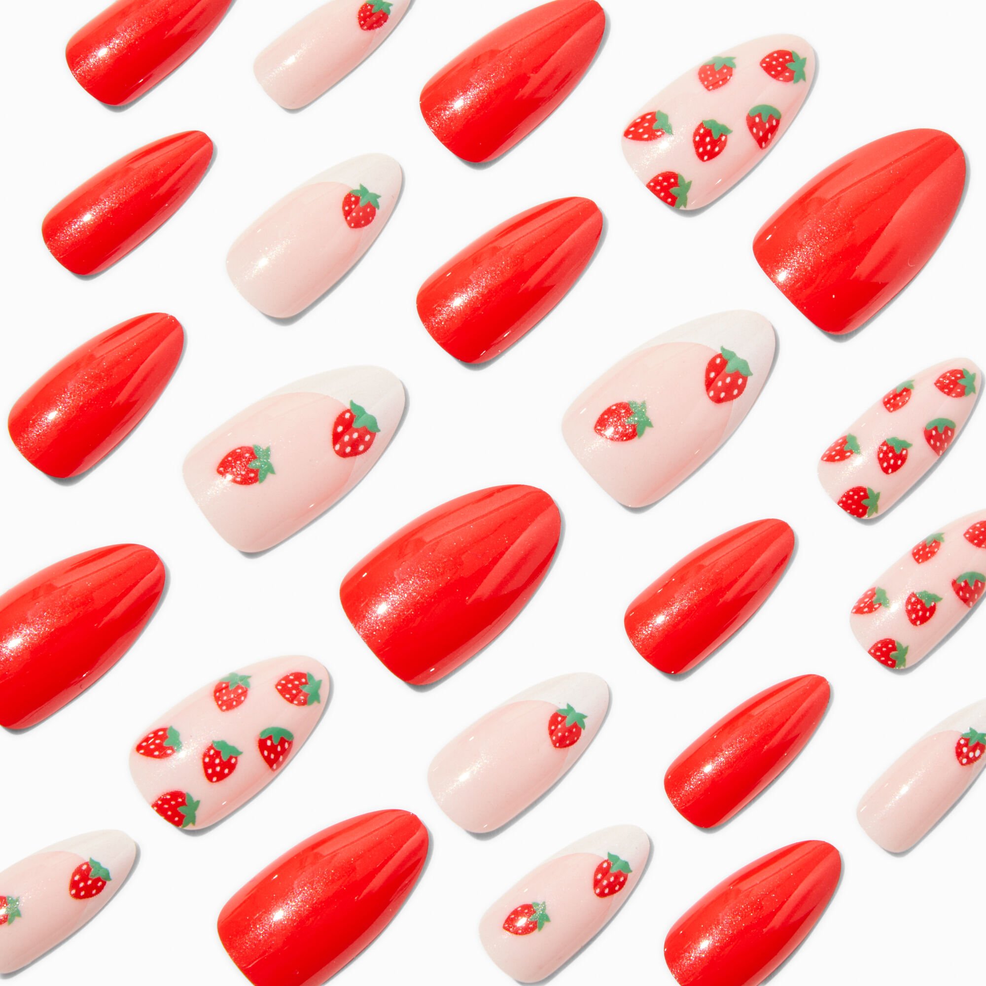 Faux ongles vegan stiletto fraises French manucure - Lot de 24,