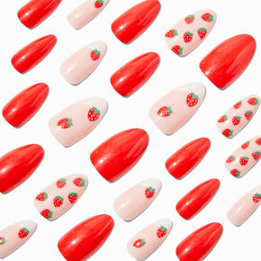French Strawberry Stiletto Vegan Faux Nail Set - 24 Pack,