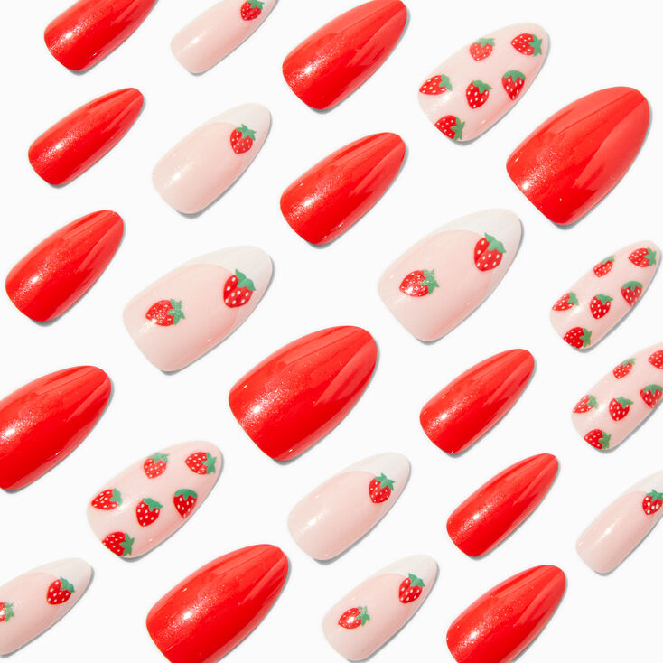 French Strawberry Stiletto Vegan Faux Nail Set - 24 Pack,