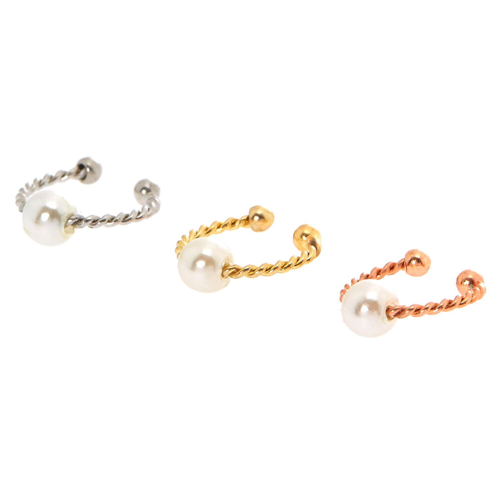 Mixed Metal Twisted Pearl Faux Cartilage Earrings - 3 Pack,