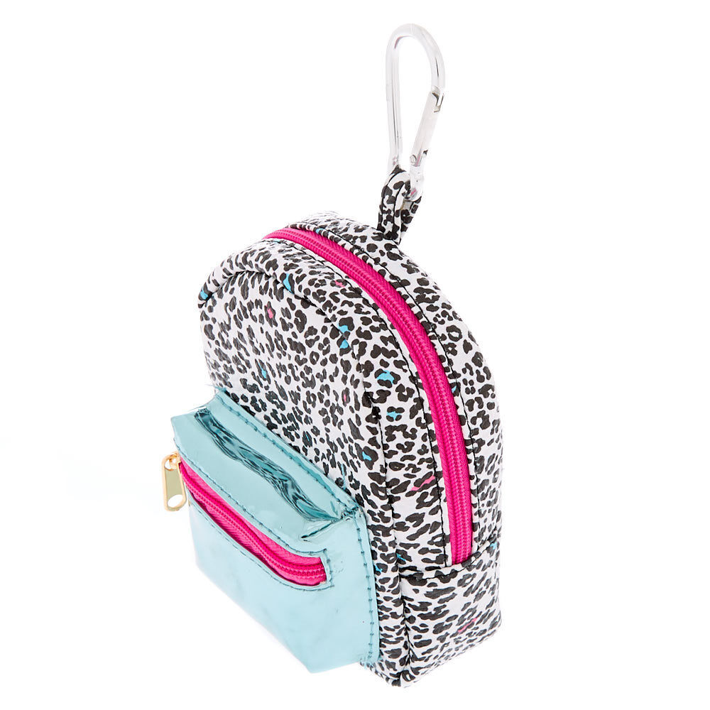 Porte-clés mini sac à dos Love imprimé léopard,