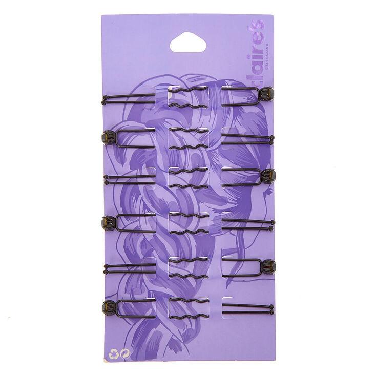 Black Rhinestone Hair Pins - 6 Pack,