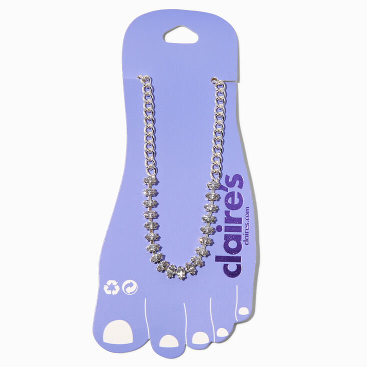 Silver Curb Chain with Crystals Anklet,