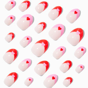 Heart Heart French Tip Stiletto Press On Faux Nail Set - 24 Pack,