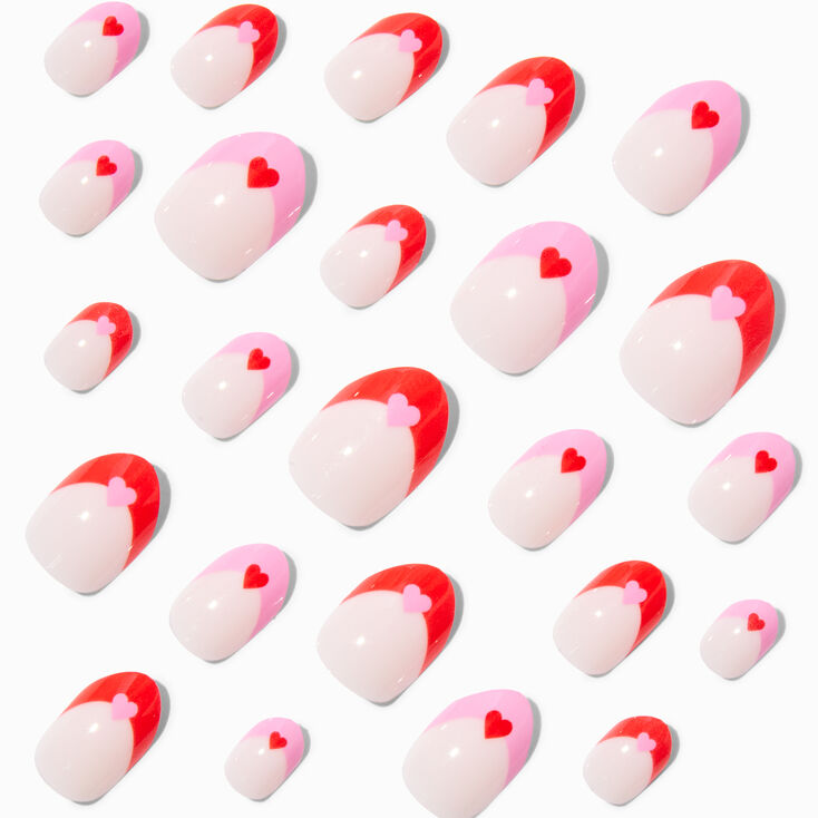 Heart Heart French Tip Stiletto Press On Faux Nail Set - 24 Pack,