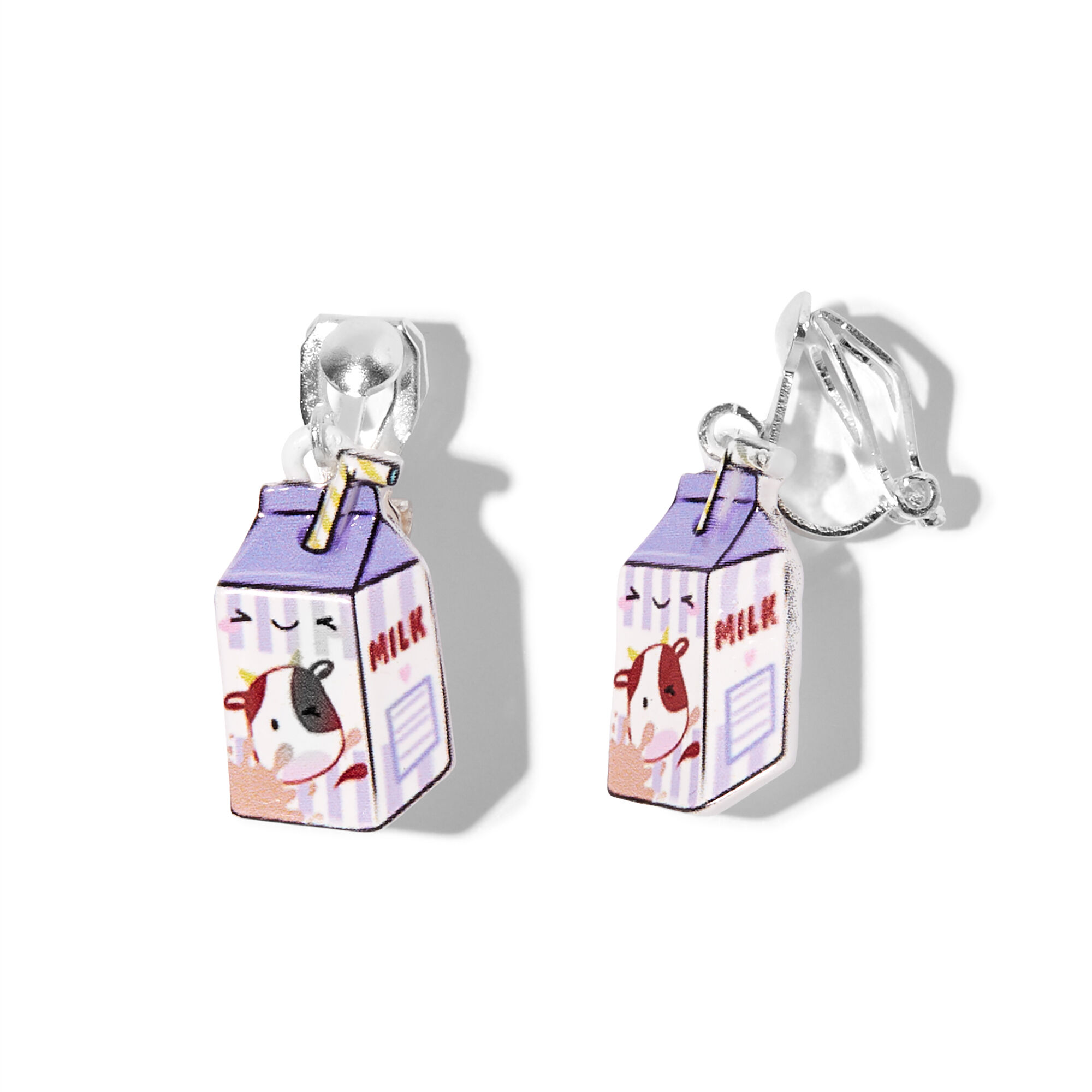 Silver 1" Purple Milk Carton Clip On Earrings,