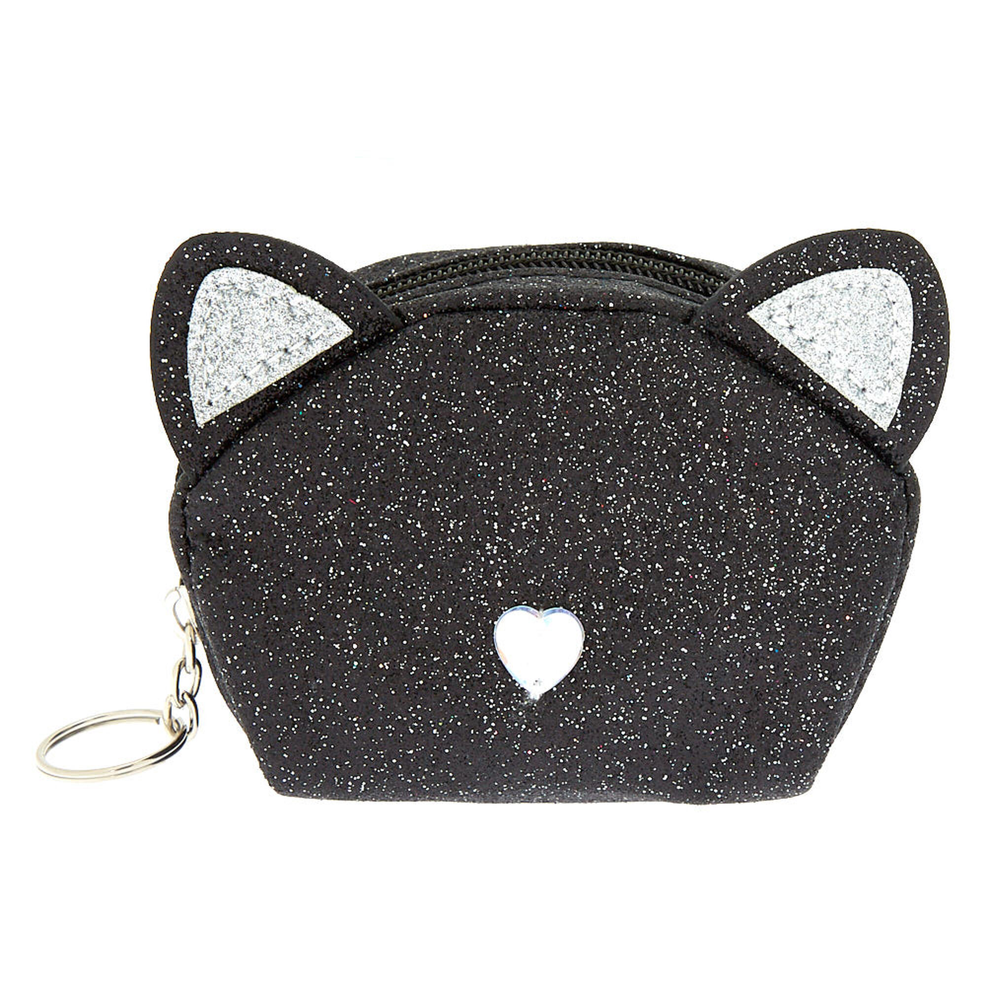 Glitter Cat Round Zip Coin Purse Black Claire S Us