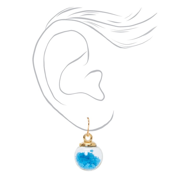 Gold 1&#39;&#39; Star Shaker Drop Earrings - Blue,