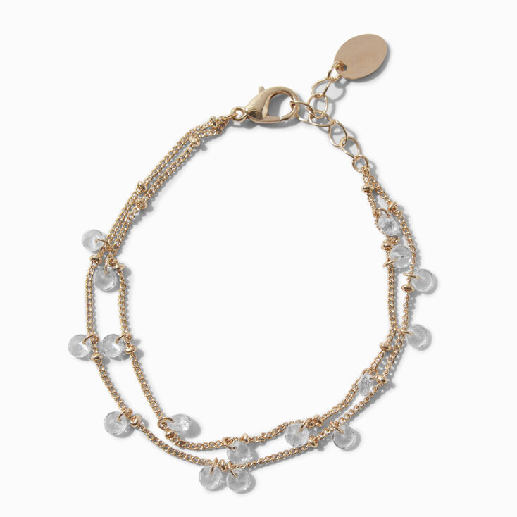 Gold-tone Double Row Cubic Zirconia Confetti Chain Bracelet,