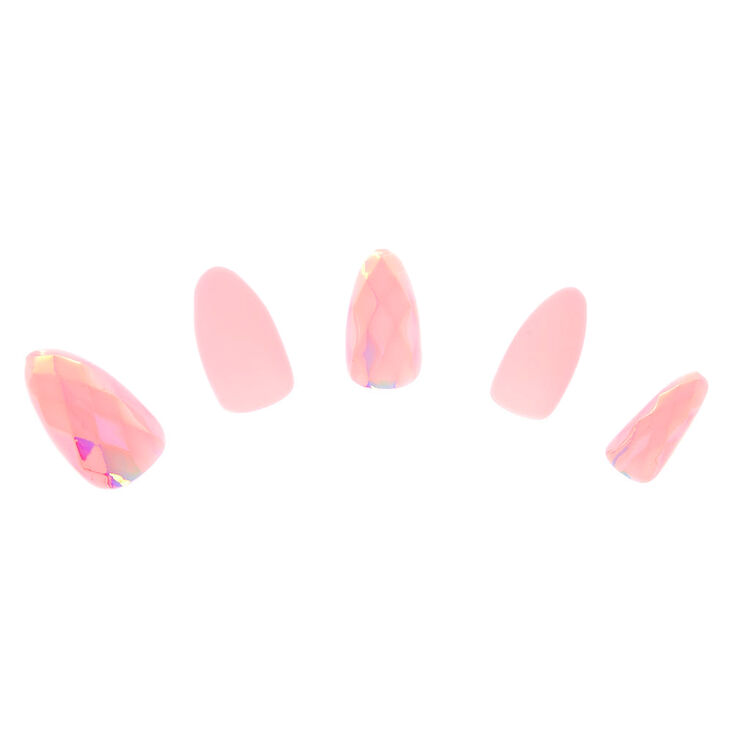 Aurora Borealis Disco Stiletto Faux Nail Set Pink 24 Pack Claire S