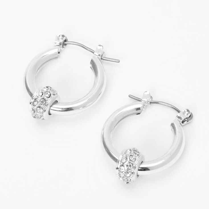 Silver 20MM Embellished Ball Hoop Earrings,