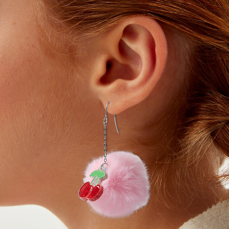 Pendantes 5&nbsp;cm avec pompons cerise,