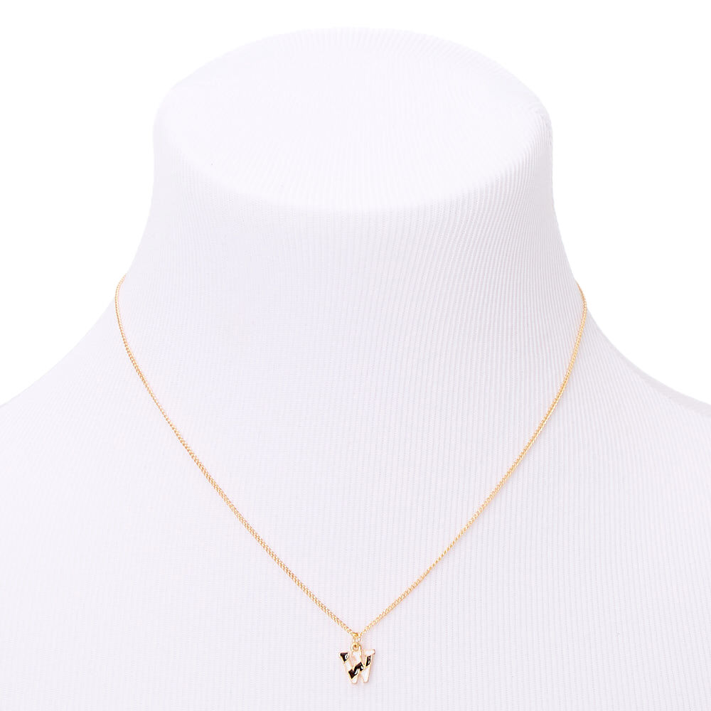 Gold Striped Initial Pendant Necklace - W,