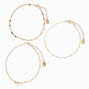 Pearl Charm Gold Mixed Chain Anklets - 3 Pack,